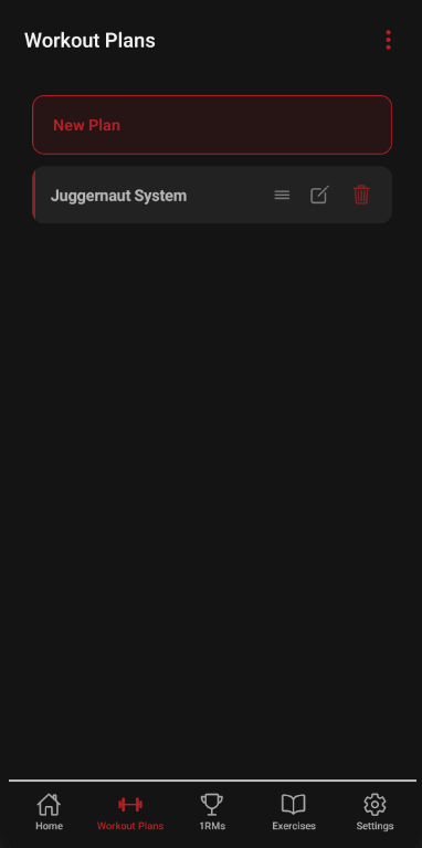 Workout plans screen